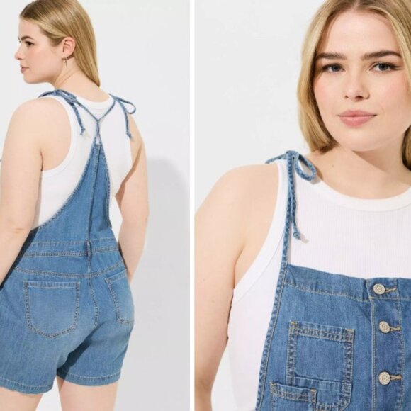 Torrid Lightweight Denim Adjustable Shortalls Size 12 - Picture 2 of 10